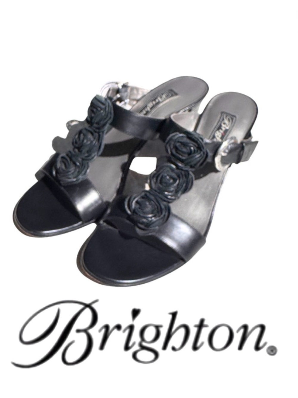 Brighton Black Rose Mule Sandals